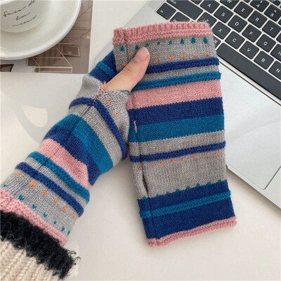 Naaritsa fliis talvised poolsõrmekindad naistele, soojad luksuslikud täisvalged plüüsist sõrmedeta silmkoelised kindad pehmed randmekindad