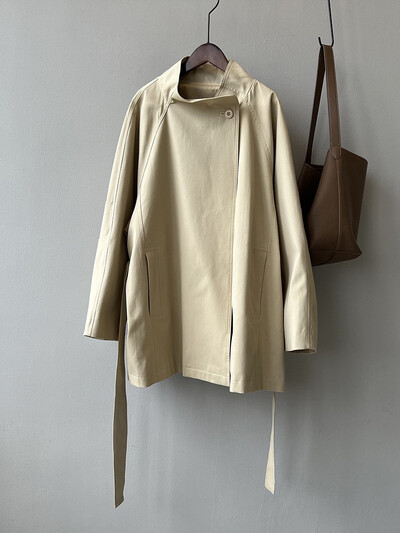 [LANMREM] Biroja dāmu jostas vidukļa tranšeja sievietēm, stāvoša kakla, vienrindas vējjaka, 2024. gada rudens, jauna 26C504