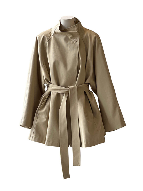 [LANMREM] Biroja dāmu jostas vidukļa tranšeja sievietēm, stāvoša kakla, vienrindas vējjaka, 2024. gada rudens, jauna 26C504