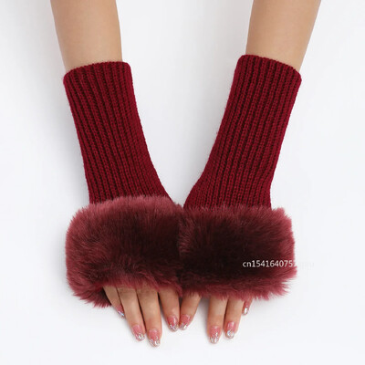 Peeneteralised lühikesed villased kindad Uued talvised villased kindad Naiste võltsvarrukad Kootud soojust paljastavad sõrmedeta varrukad