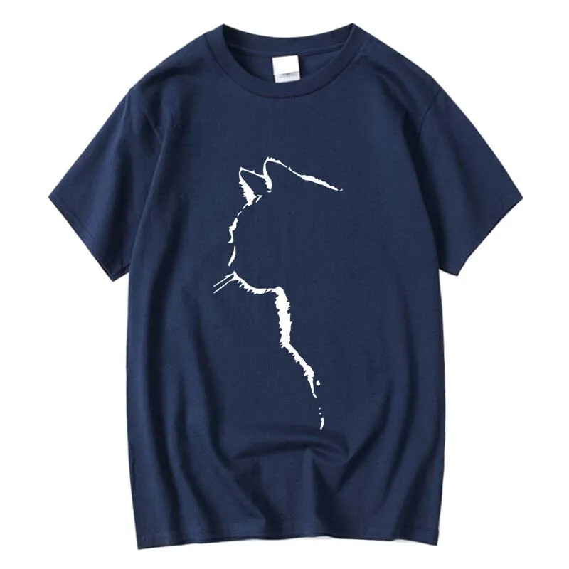 Мъжка тениска с най-високо качество, 100% памук, къс ръкав, готин котешки принт с О-образно деколте, ежедневна свободна хип-хоп за мъже, лятна мъжка тениска