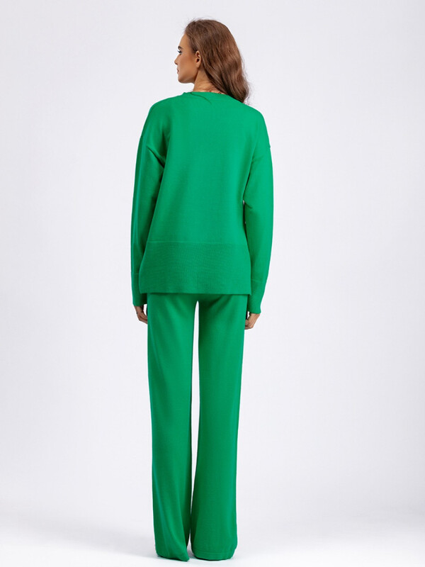 2024. aasta uus Euroopa ja Ameerika sügis- ja talvine vabaajaülikond Naiste massiivsed lahtised pükstekomplektid kampsun, pullover, kootud kaheosaline komplekt