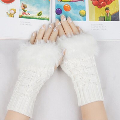 Горещи дамски топли зимни дълги ръкавици с ръкавици без пръсти с изкуствена заешка козина