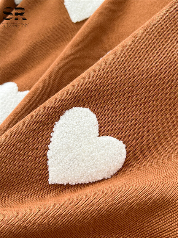 SINGREINY Heart Print kudumiskomplektid Naiste pikkade varrukatega sügisene kaelusega kampsun + elastsed vööpüksid Talvised põhitõed Kaheosalised ülikonnad