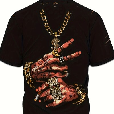 Āra vasaras vīriešu 3D pirkstu nospiedumi Apģērbs Ikdienišķs ar īsām piedurknēm, apaļš kakls Lielizmēra Modes sporta T-krekls