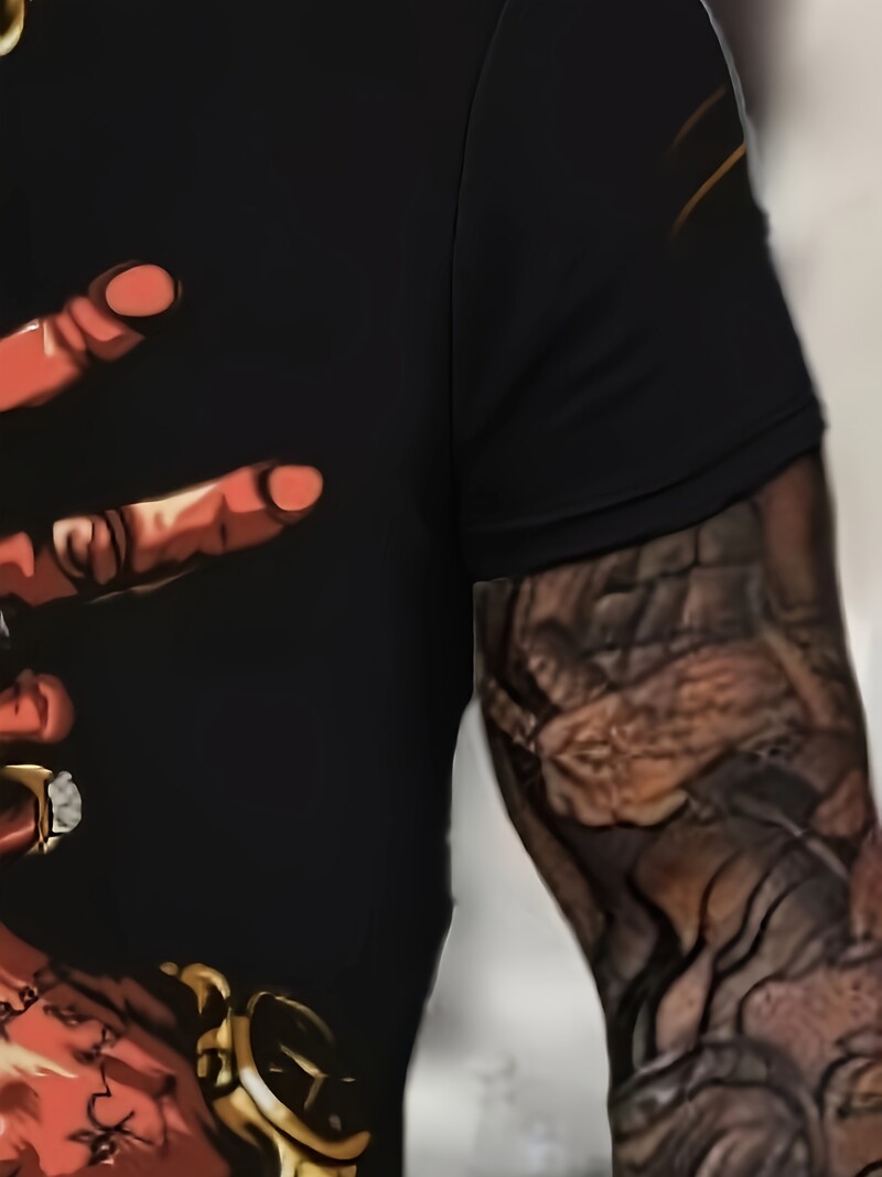 Āra vasaras vīriešu 3D pirkstu nospiedumi Apģērbs Ikdienišķs ar īsām piedurknēm, apaļš kakls Lielizmēra Modes sporta T-krekls