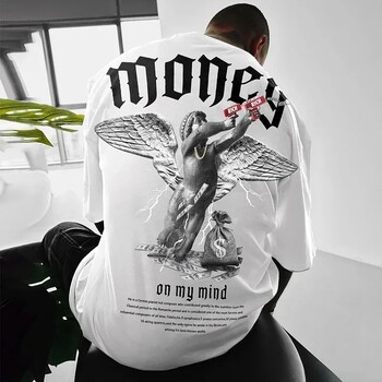 Oversize Streetwear Ανδρικά μπλουζάκια Money Angel Print Μπλουζάκια Κοντό μανίκι O λαιμό Μπλουζάκια Καλοκαιρινής Μόδας Ρούχα για Ανδρικά Loose Fat