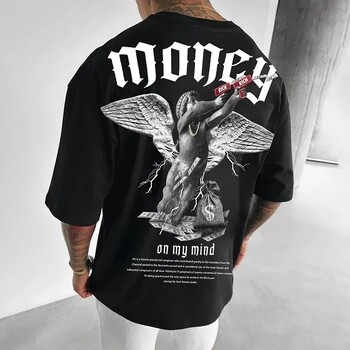 Oversize Streetwear Ανδρικά μπλουζάκια Money Angel Print Μπλουζάκια Κοντό μανίκι O λαιμό Μπλουζάκια Καλοκαιρινής Μόδας Ρούχα για Ανδρικά Loose Fat