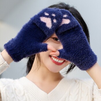 Thicken Women Warm Cat Gloves Fashion Girls Cat Claw Paw Плюшени ръкавици Меки плюшени къси зимни ръкавици без пръсти с половин пръст