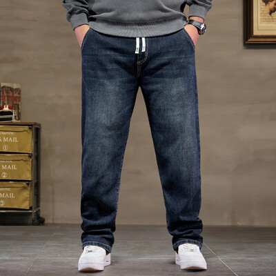 Īpaši liela izmēra džinsi vīriešiem ar augstu elastīgu jostasvietu Baggy džinsu bikses vīriešu plus lielas brīvas kovboju bikses 8XL 6XL klasiskas melnas zilas