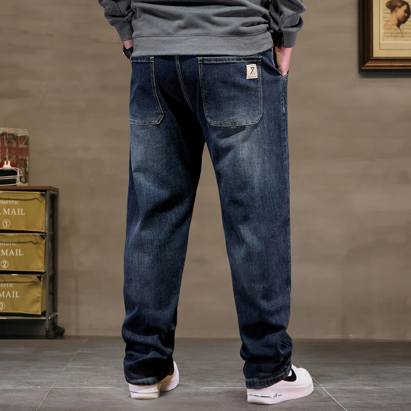 Īpaši liela izmēra džinsi vīriešiem ar augstu elastīgu jostasvietu Baggy džinsu bikses vīriešu plus lielas brīvas kovboju bikses 8XL 6XL klasiskas melnas zilas