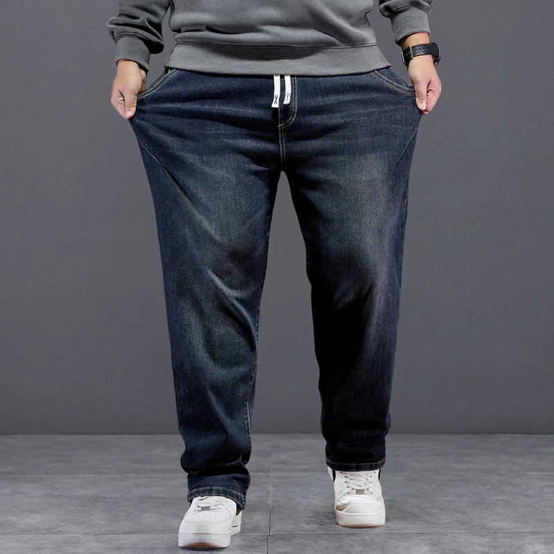 Īpaši liela izmēra džinsi vīriešiem ar augstu elastīgu jostasvietu Baggy džinsu bikses vīriešu plus lielas brīvas kovboju bikses 8XL 6XL klasiskas melnas zilas
