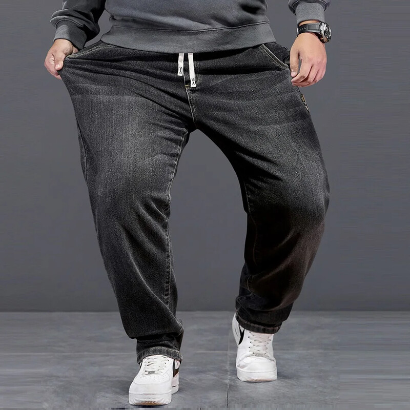 Īpaši liela izmēra džinsi vīriešiem ar augstu elastīgu jostasvietu Baggy džinsu bikses vīriešu plus lielas brīvas kovboju bikses 8XL 6XL klasiskas melnas zilas