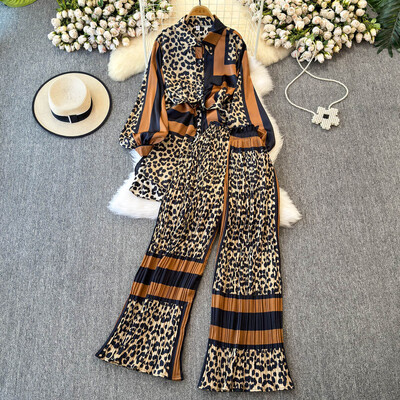 XFPV naiste avarate laternatega varrukatega särk vabaaja kõrge vöökohaga plisseeritud kärbitud püksid, kaheosaline komplekt, mood sügis 2025 SM11745