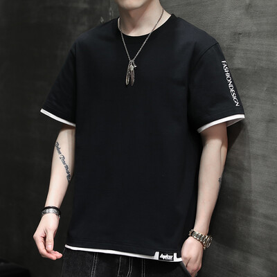 Puhas puuvillane t-särk lühikeste varrukatega meeste trendikas suvine pluss paks suurus, lahtised ja õhukesed poolvarrukatega riided, suvise jäätundega