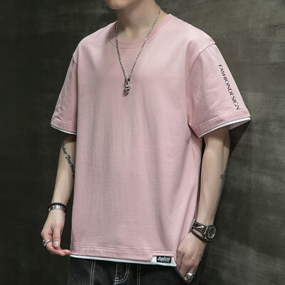 Puhas puuvillane t-särk lühikeste varrukatega meeste trendikas suvine pluss paks suurus, lahtised ja õhukesed poolvarrukatega riided, suvise jäätundega