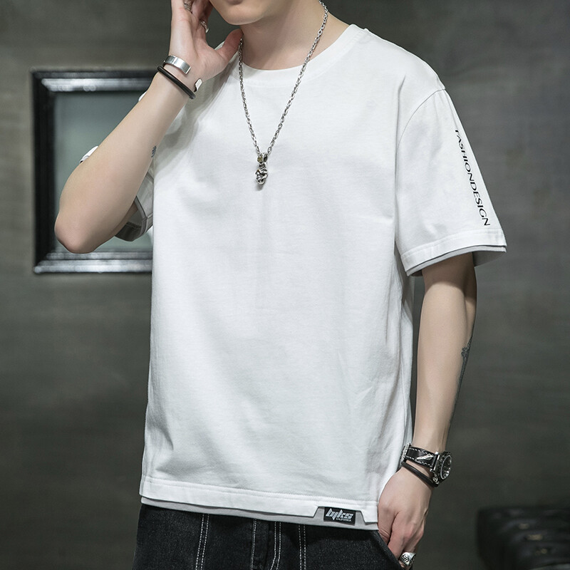 Puhas puuvillane t-särk lühikeste varrukatega meeste trendikas suvine pluss paks suurus, lahtised ja õhukesed poolvarrukatega riided, suvise jäätundega