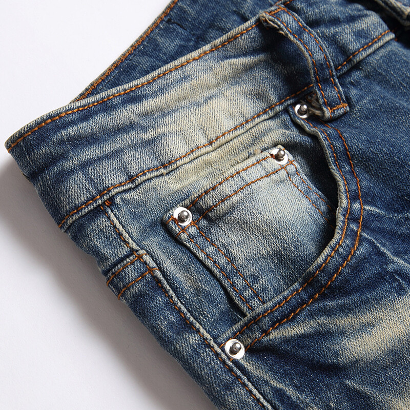 2023 Есен Нова мода Мъжки High Street Blue Star Embroidery Patch Дънки Мъжки Slim Fit Denim Панталони Дънки Vaqueros Hombre