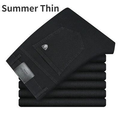 2024 Brändi õhukesest või paksust materjalist Meeste elastsed puuvillased teksad Moodhallid Mugavad teksased äri vabaaja kõrge vöökohaga püksid