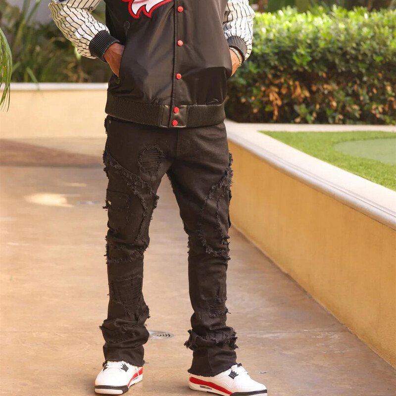Vīriešu saplēsti, salikti džinsi, slaidi, šauri, taisni kāju džinsi Modes hiphopa džinsu bikses ikdienas ielas apģērbs