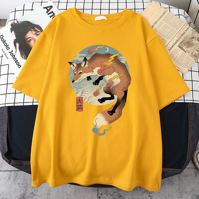 Ugunsgrēka karikatūra Fox japāņu apdrukāti vīriešu ar īsām piedurknēm Harajuku ikdienas kokvilnas t-krekli lielizmēra matemātikas vīriešu kokvilnas T-krekli