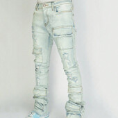 Muške složene traperice Slim Fit Poderane traperice Destroyed Straight Denim Hlače Harajuku Hip Hop Hlače Modna ulična odjeća