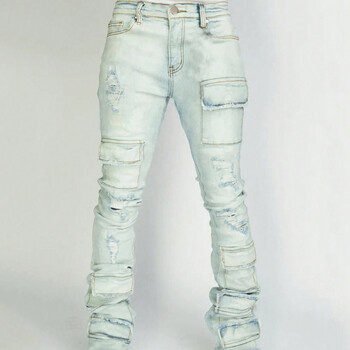 Ανδρικά Stacked Jeans Slim Fit Ripped Jeans Destroyed Straight Denim Παντελόνι Harajuku Hip Hop Παντελόνι Fashion Streetwear