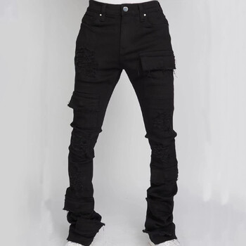 Ανδρικά Stacked Jeans Slim Fit Ripped Jeans Destroyed Straight Denim Παντελόνι Harajuku Hip Hop Παντελόνι Fashion Streetwear