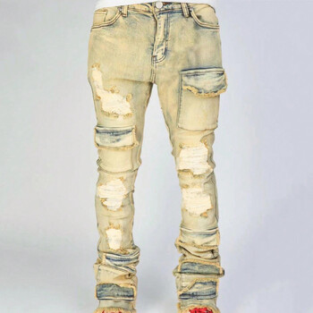 Ανδρικά Stacked Jeans Slim Fit Ripped Jeans Destroyed Straight Denim Παντελόνι Harajuku Hip Hop Παντελόνι Fashion Streetwear