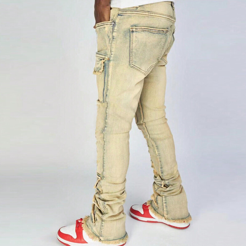 Muške složene traperice Slim Fit Poderane traperice Destroyed Straight Denim Hlače Harajuku Hip Hop Hlače Modna ulična odjeća