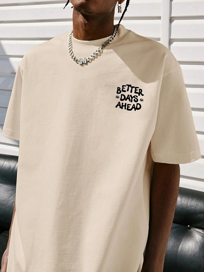 Better Days Ahead Letter Graphic Men Women T-Shirt О-образно деколте Ежедневна тениска Oversize Модна памучна тениска Лятна широка тениска