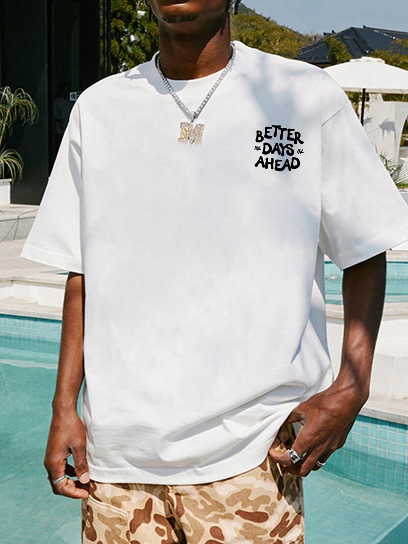 Better Days Ahead Letter Graphic Men Women T-Shirt О-образно деколте Ежедневна тениска Oversize Модна памучна тениска Лятна широка тениска