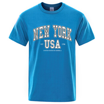 New York Usa Est 1788 Street City Letter Graphic T-Shirt Ανδρικά casual Tee Ρούχα Καλοκαιρινό χαλαρό Cool Tshirt Βαμβακερό μπλουζάκι υπερμεγέθη