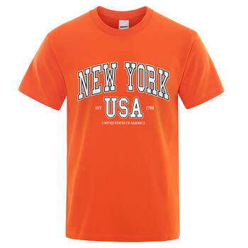 New York Usa Est 1788 Street City Letter Graphic T-Shirt Ανδρικά casual Tee Ρούχα Καλοκαιρινό χαλαρό Cool Tshirt Βαμβακερό μπλουζάκι υπερμεγέθη