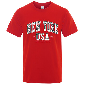 New York Usa Est 1788 Street City Letter Graphic T-Shirt Ανδρικά casual Tee Ρούχα Καλοκαιρινό χαλαρό Cool Tshirt Βαμβακερό μπλουζάκι υπερμεγέθη