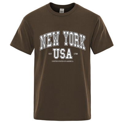 New York Usa Est 1788 Street City Letter Graphic T-Shirt majica s kratkim rukavima Muška ležerna majica Ljetna široka cool majica s kratkim rukavima Pamučna prevelika majica kratkih rukava