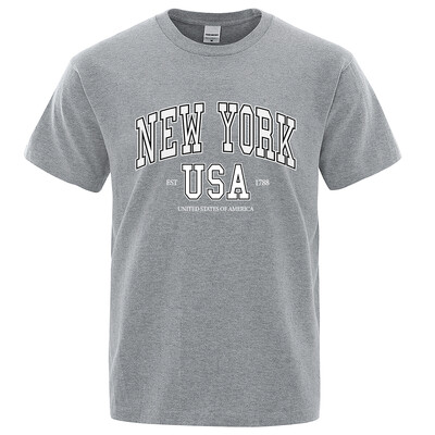 New York Usa Est 1788 Street City Letter Graphic T-Shirt majica s kratkim rukavima Muška ležerna majica Ljetna široka cool majica s kratkim rukavima Pamučna prevelika majica kratkih rukava