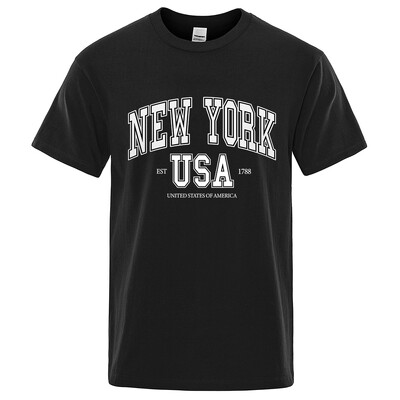 New York Usa Est 1788 Street City Letter Graphic T-Shirt majica s kratkim rukavima Muška ležerna majica Ljetna široka cool majica s kratkim rukavima Pamučna prevelika majica kratkih rukava
