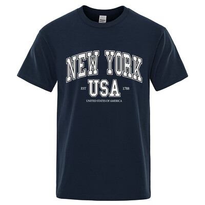 New York Usa Est 1788 Street City Letter Graphic T-Shirt majica s kratkim rukavima Muška ležerna majica Ljetna široka cool majica s kratkim rukavima Pamučna prevelika majica kratkih rukava