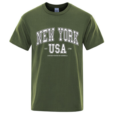 New York Usa Est 1788 Street City Letter Graphic T-Shirt majica s kratkim rukavima Muška ležerna majica Ljetna široka cool majica s kratkim rukavima Pamučna prevelika majica kratkih rukava