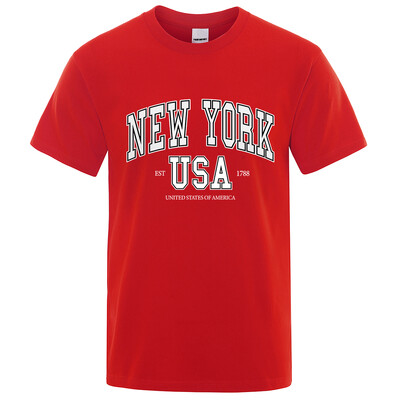 New York Usa Est 1788 Street City Letter Graphic T-Shirt majica s kratkim rukavima Muška ležerna majica Ljetna široka cool majica s kratkim rukavima Pamučna prevelika majica kratkih rukava