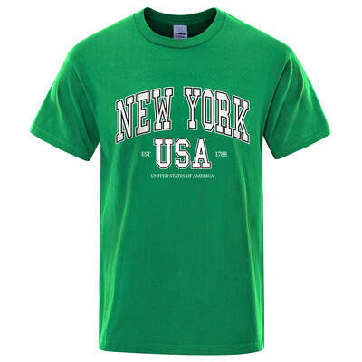 New York Usa Est 1788 Street City Letter Graphic T-Shirt majica s kratkim rukavima Muška ležerna majica Ljetna široka cool majica s kratkim rukavima Pamučna prevelika majica kratkih rukava