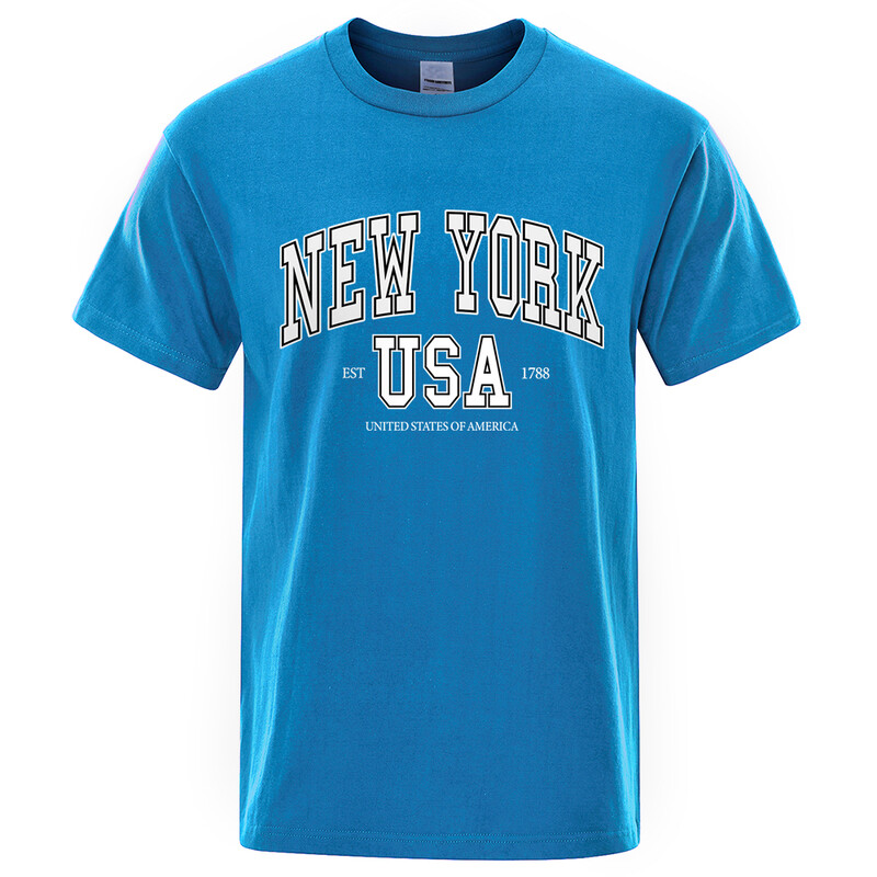New York Usa Est 1788 Street City Letter Graphic T-Shirt majica s kratkim rukavima Muška ležerna majica Ljetna široka cool majica s kratkim rukavima Pamučna prevelika majica kratkih rukava
