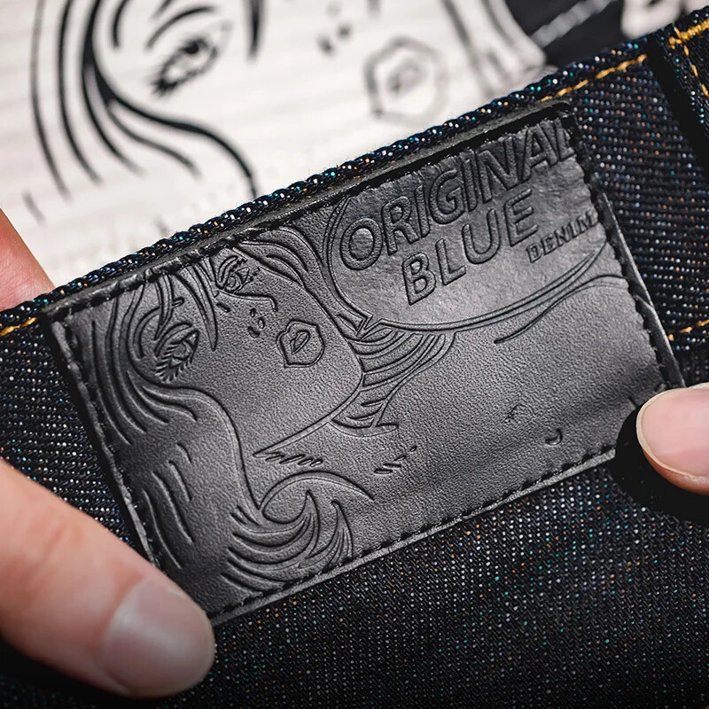 Maden Men's Vintage 13,5 OZ toored teksad, puuvillased sirge istumisega Selvedge teksapüksid, rasked sinised tõmblukuga kärbes taskutega teksad