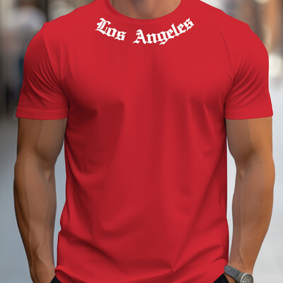 Vīriešu 100% kokvilnas vasaras brīvs izmērs Los Angeles Graphic printed slim fit ikdienas sporta T-krekls ar apaļu kakla izgriezumu ar īsām piedurknēm