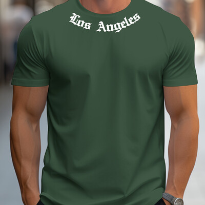 Vīriešu 100% kokvilnas vasaras brīvs izmērs Los Angeles Graphic printed slim fit ikdienas sporta T-krekls ar apaļu kakla izgriezumu ar īsām piedurknēm