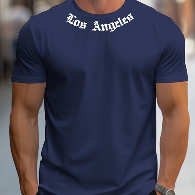 Vīriešu 100% kokvilnas vasaras brīvs izmērs Los Angeles Graphic printed slim fit ikdienas sporta T-krekls ar apaļu kakla izgriezumu ar īsām piedurknēm