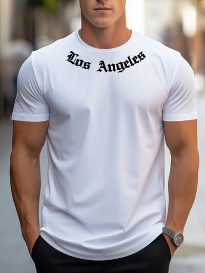 Meeste 100% puuvillast suvine lahtine suurus Los Angeles Graafilise trükiga slim fit vabaaja sportlik ümara kaelusega lühikeste varrukatega T-särgi topp