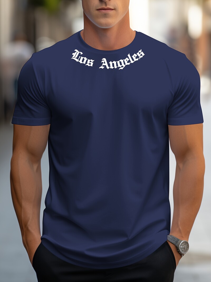 Vīriešu 100% kokvilnas vasaras brīvs izmērs Los Angeles Graphic printed slim fit ikdienas sporta T-krekls ar apaļu kakla izgriezumu ar īsām piedurknēm