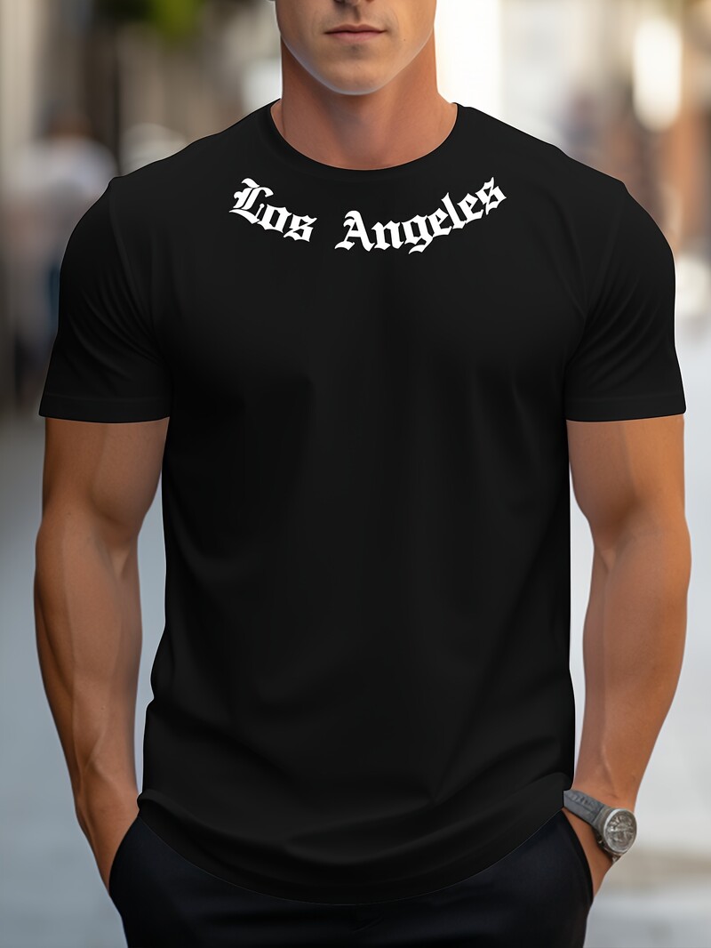 Vīriešu 100% kokvilnas vasaras brīvs izmērs Los Angeles Graphic printed slim fit ikdienas sporta T-krekls ar apaļu kakla izgriezumu ar īsām piedurknēm
